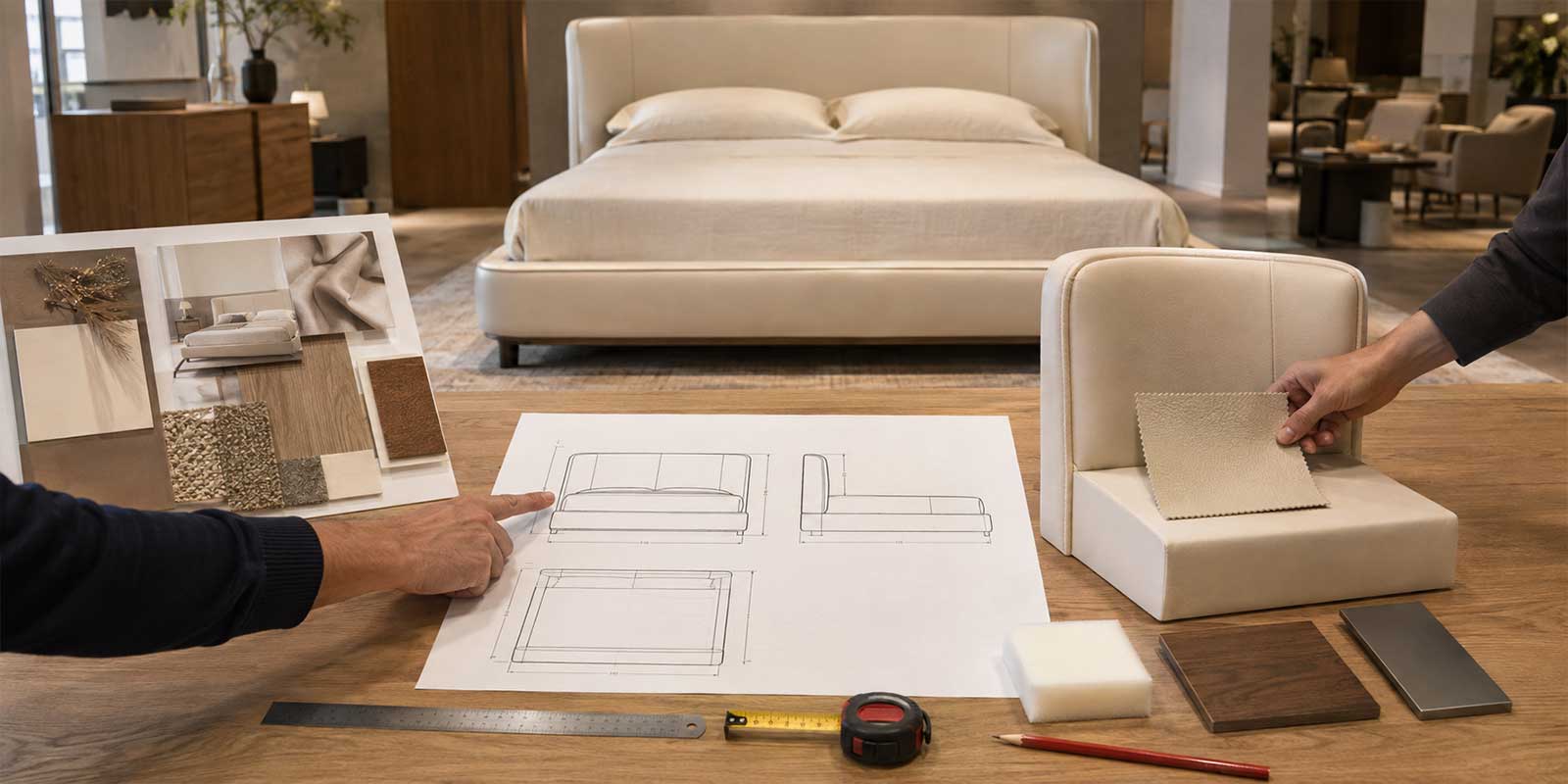 5.Custom upholstered bed sample approval for a contemporary interior project.jpg