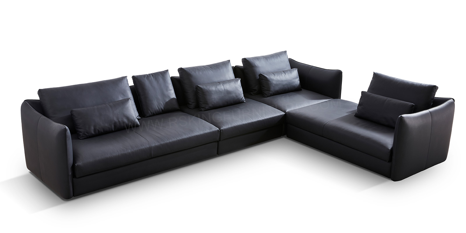 RSK2313 Custom Modern Black Semi-Leather L-Shaped Sectional Sofa