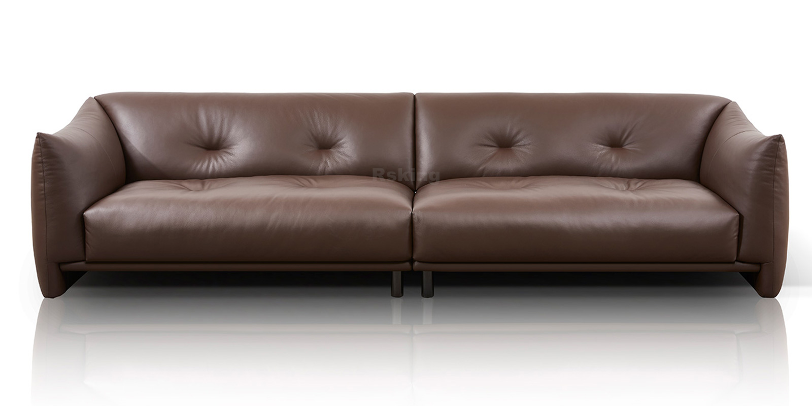 RSK2418 Retro Brown Tufted Leather Sofa with Wing Arms