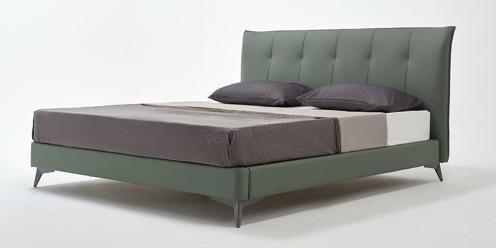 BED002 Modern Leather Upholstered Bed with Vertical Channel Headboard