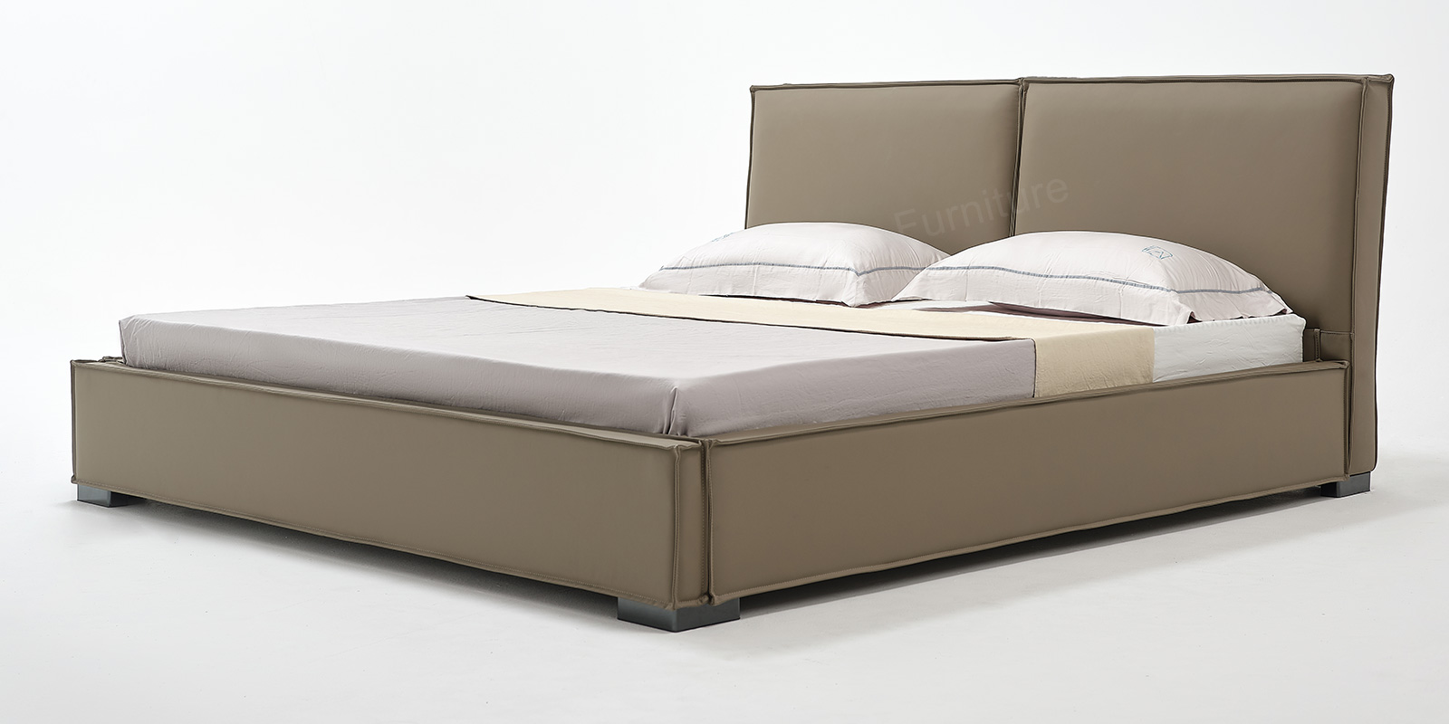 BED007 Low Profile Leather Platform Bed with Dual Panel Headboard