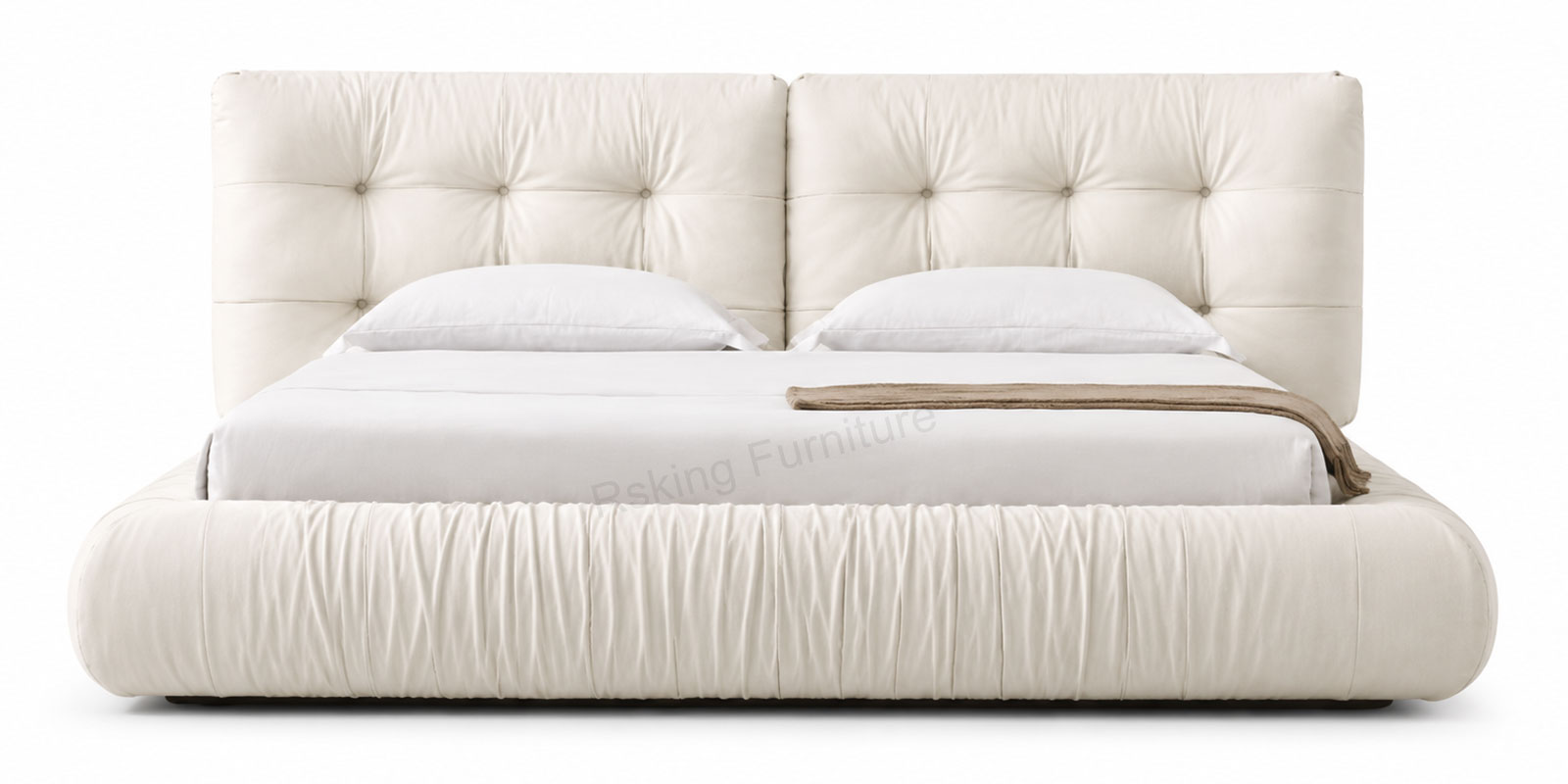 BED014 Custom Ivory Cloud Bed with Tufted Headboard